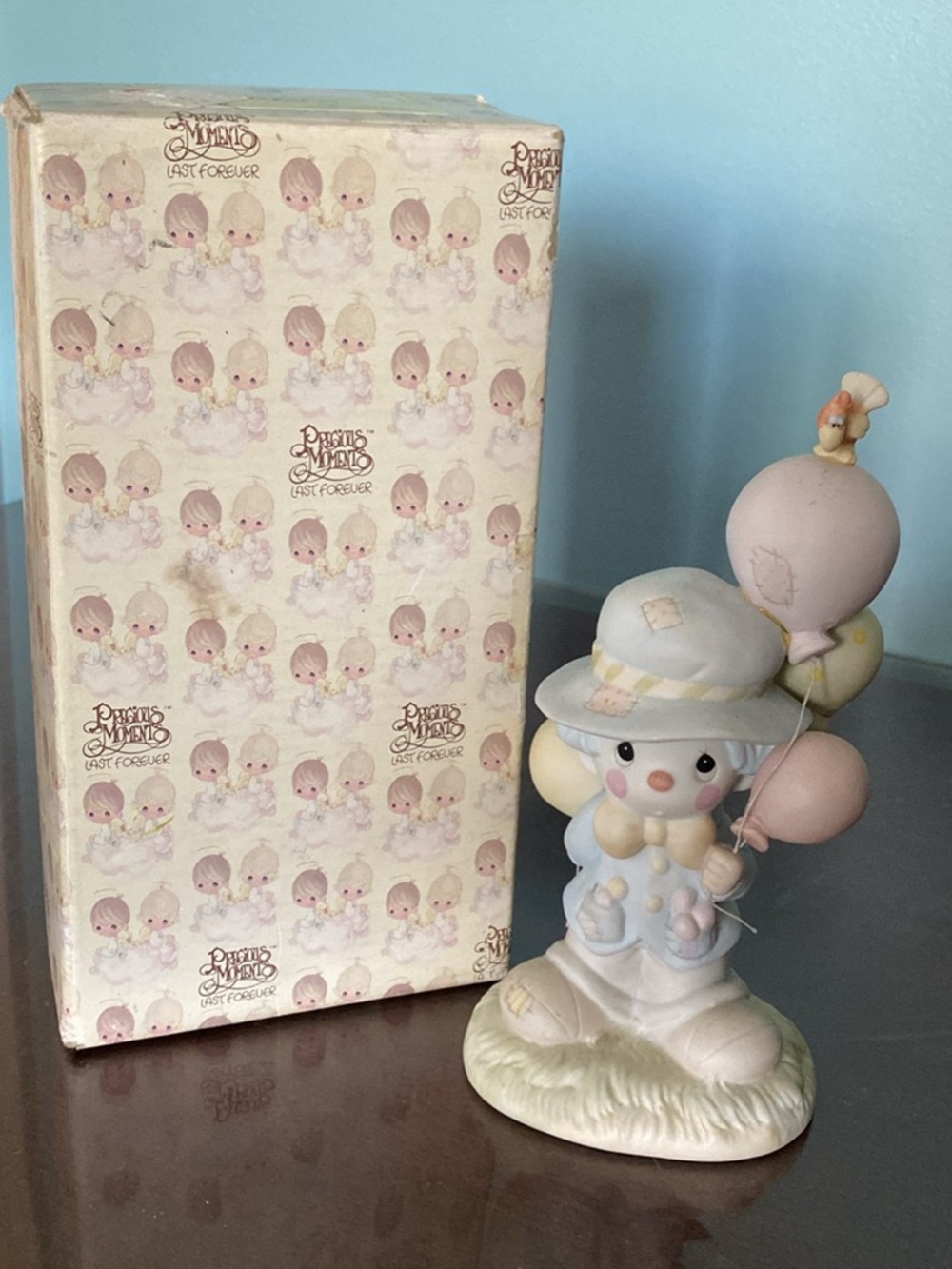 Precious Moments Pastel Clown Figurine with Balloons